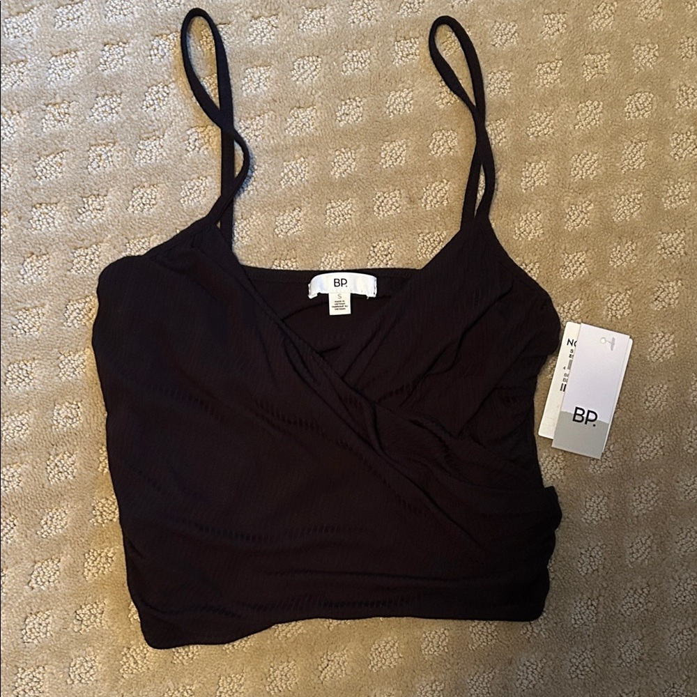 bp Black Ribbed Wrap Style Crop Tank, Small NWT